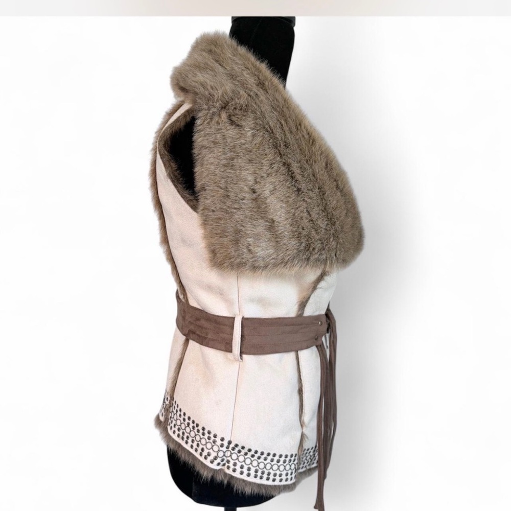Y2K Guess Faux Fur Vest in Taupe and Brown XS - Picture 4 of 10